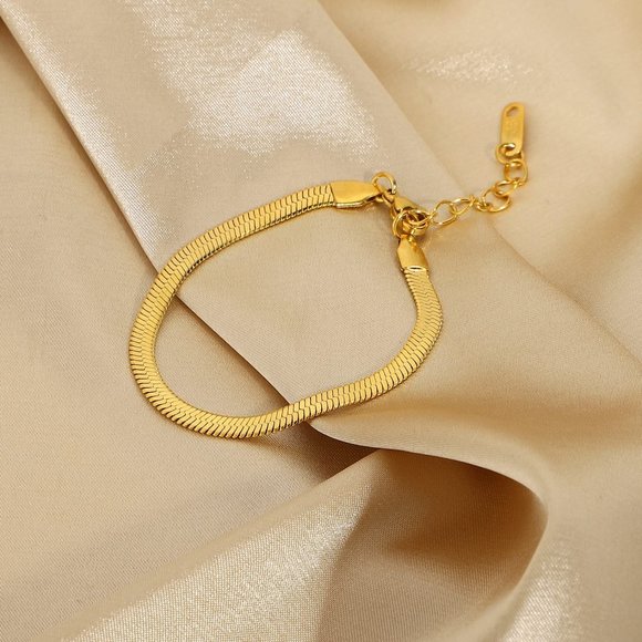 Herringbone Bracelet Snake chain bracelet Gold stacking bracelet Stainless Steel - Picture 1 of 6